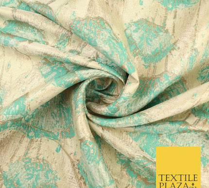 Sea Green Falling Poppies Floral Textured Brocade Jacquard Fabric 8524