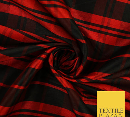8 COLOURS - High Quality Check Tartan Faux Silk Taffeta Dress Fabric