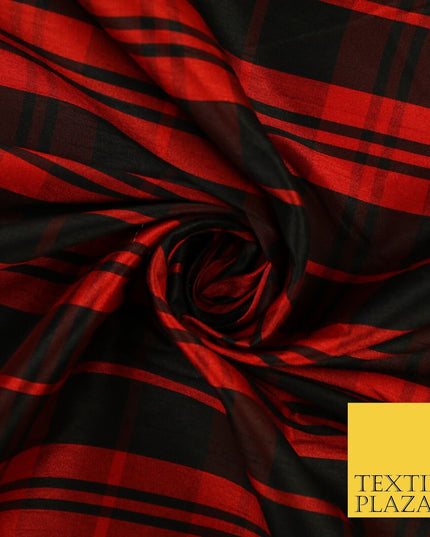 8 COLOURS - High Quality Check Tartan Faux Silk Taffeta Dress Fabric