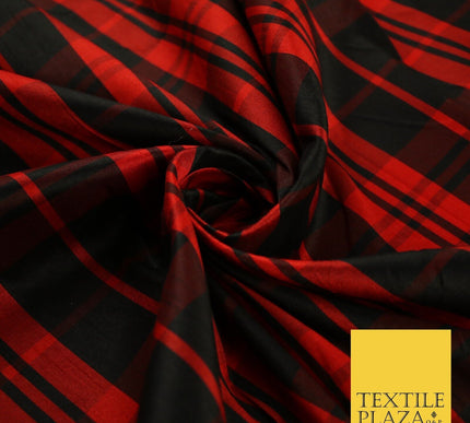8 COLOURS - High Quality Check Tartan Faux Silk Taffeta Dress Fabric
