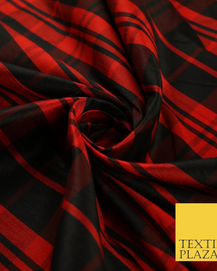 8 COLOURS - High Quality Check Tartan Faux Silk Taffeta Dress Fabric