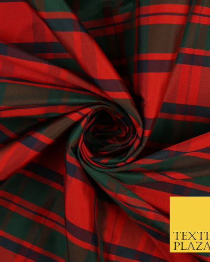 8 COLOURS - High Quality Check Tartan Faux Silk Taffeta Dress Fabric