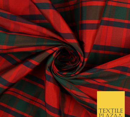 8 COLOURS - High Quality Check Tartan Faux Silk Taffeta Dress Fabric