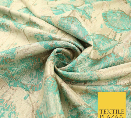 Sea Green Falling Poppies Floral Textured Brocade Jacquard Fabric 8524
