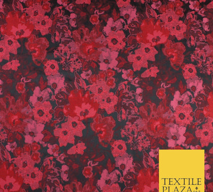 Black Red Artsy Monet Floral Brocade Jacquard Dress Fabric 8234