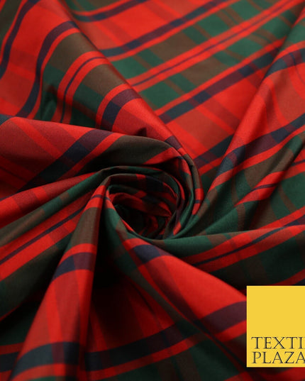 8 COLOURS - High Quality Check Tartan Faux Silk Taffeta Dress Fabric