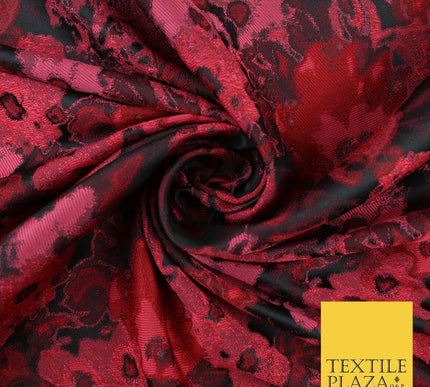 Black Red Artsy Monet Floral Brocade Jacquard Dress Fabric 8234