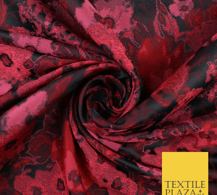 Black Red Artsy Monet Floral Brocade Jacquard Dress Fabric 8234