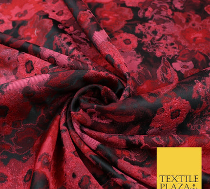 Black Red Artsy Monet Floral Brocade Jacquard Dress Fabric 8234