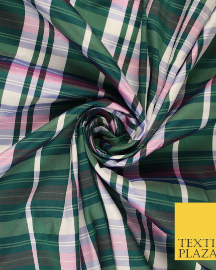 8 COLOURS - High Quality Check Tartan Faux Silk Taffeta Dress Fabric