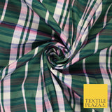 8 COLOURS - High Quality Check Tartan Faux Silk Taffeta Dress Fabric