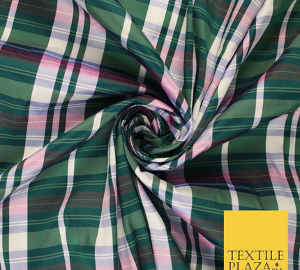 8 COLOURS - High Quality Check Tartan Faux Silk Taffeta Dress Fabric