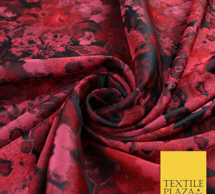 Black Red Artsy Monet Floral Brocade Jacquard Dress Fabric 8234