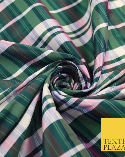 8 COLOURS - High Quality Check Tartan Faux Silk Taffeta Dress Fabric