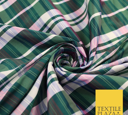 8 COLOURS - High Quality Check Tartan Faux Silk Taffeta Dress Fabric