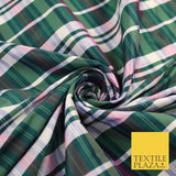 8 COLOURS - High Quality Check Tartan Faux Silk Taffeta Dress Fabric