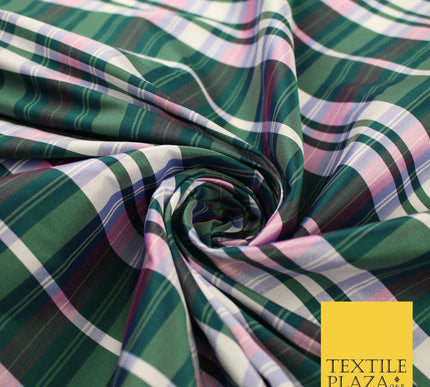 8 COLOURS - High Quality Check Tartan Faux Silk Taffeta Dress Fabric