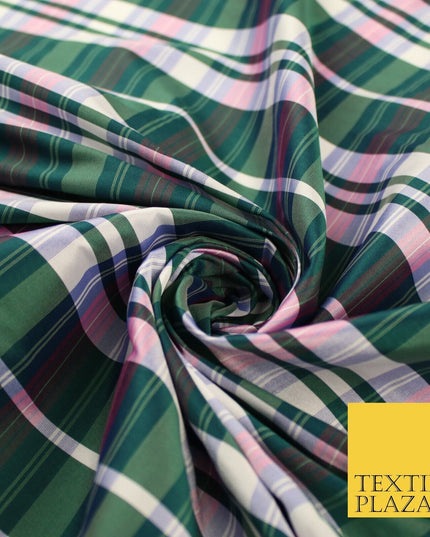 8 COLOURS - High Quality Check Tartan Faux Silk Taffeta Dress Fabric