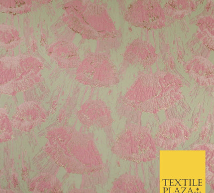 Pale Coral Falling Poppies Floral Textured Brocade Jacquard Fabric 8528