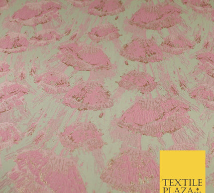 Pale Coral Falling Poppies Floral Textured Brocade Jacquard Fabric 8528