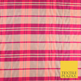 8 COLOURS - High Quality Check Tartan Faux Silk Taffeta Dress Fabric