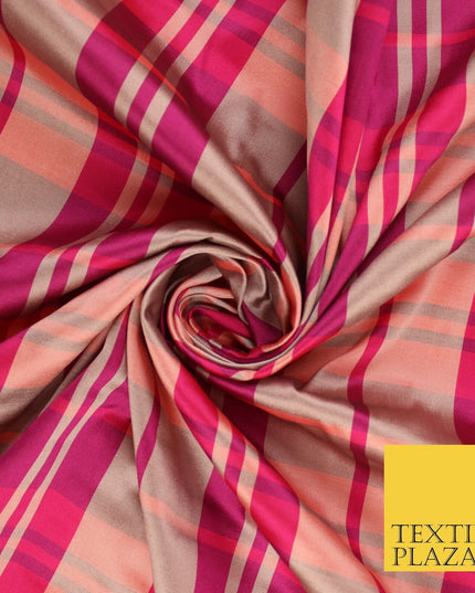 8 COLOURS - High Quality Check Tartan Faux Silk Taffeta Dress Fabric