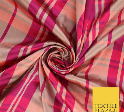 8 COLOURS - High Quality Check Tartan Faux Silk Taffeta Dress Fabric