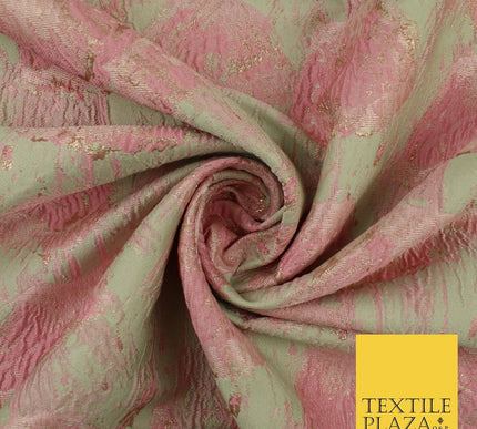 Pale Coral Falling Poppies Floral Textured Brocade Jacquard Fabric 8528