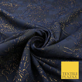 Navy Blue Metallic Floral Roses Bloom Textured Brocade Jacquard Fabric 8526