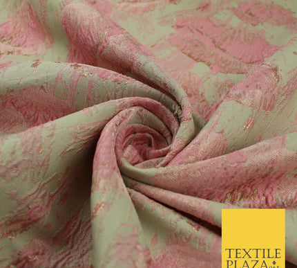 Pale Coral Falling Poppies Floral Textured Brocade Jacquard Fabric 8528