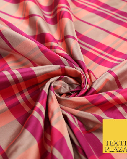 8 COLOURS - High Quality Check Tartan Faux Silk Taffeta Dress Fabric