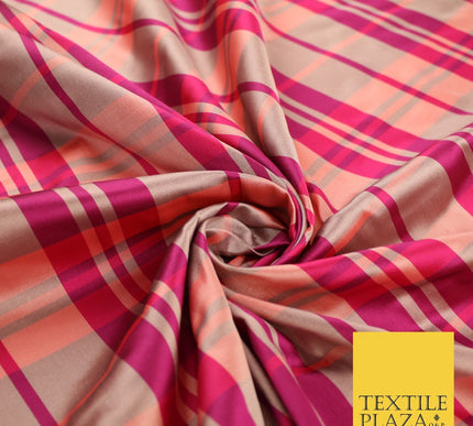 8 COLOURS - High Quality Check Tartan Faux Silk Taffeta Dress Fabric