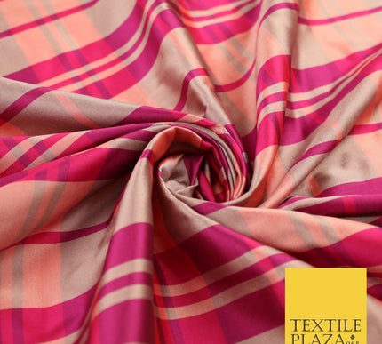 8 COLOURS - High Quality Check Tartan Faux Silk Taffeta Dress Fabric