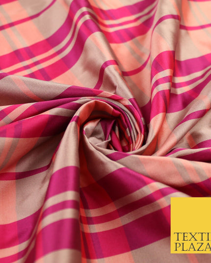 8 COLOURS - High Quality Check Tartan Faux Silk Taffeta Dress Fabric