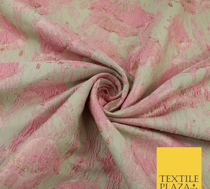 Pale Coral Falling Poppies Floral Textured Brocade Jacquard Fabric 8528