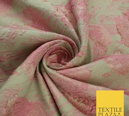 Pale Coral Falling Poppies Floral Textured Brocade Jacquard Fabric 8528