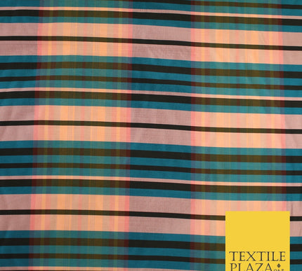 8 COLOURS - High Quality Check Tartan Faux Silk Taffeta Dress Fabric