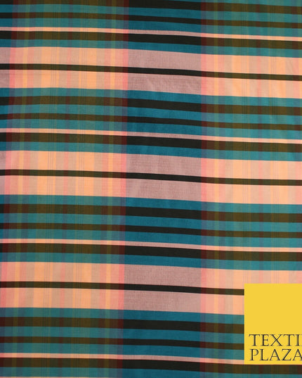 8 COLOURS - High Quality Check Tartan Faux Silk Taffeta Dress Fabric