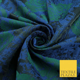 Black Royal Blue Green Floral Roses Bloom Textured Brocade Jacquard Fabric 8525