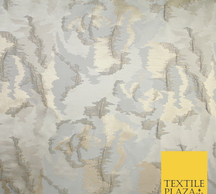 Champagne Gold Grey Hazy Floral Metallic Textured Brocade Fabric 8517