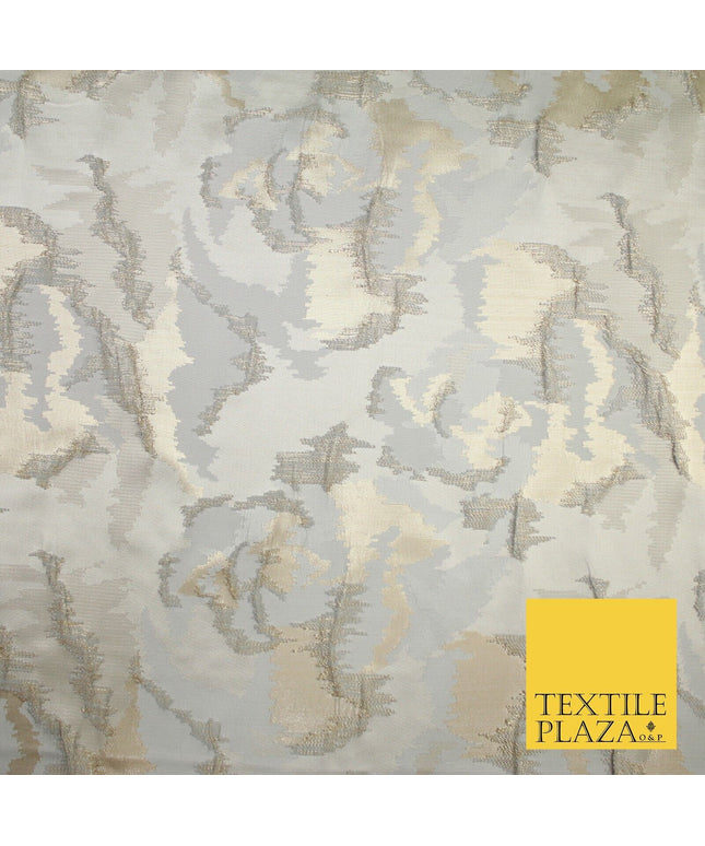 Champagne Gold Grey Hazy Floral Metallic Textured Brocade Fabric 8517