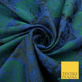 Black Royal Blue Green Floral Roses Bloom Textured Brocade Jacquard Fabric 8525