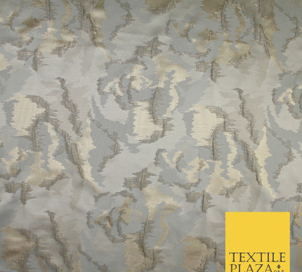 Champagne Gold Grey Hazy Floral Metallic Textured Brocade Fabric 8517