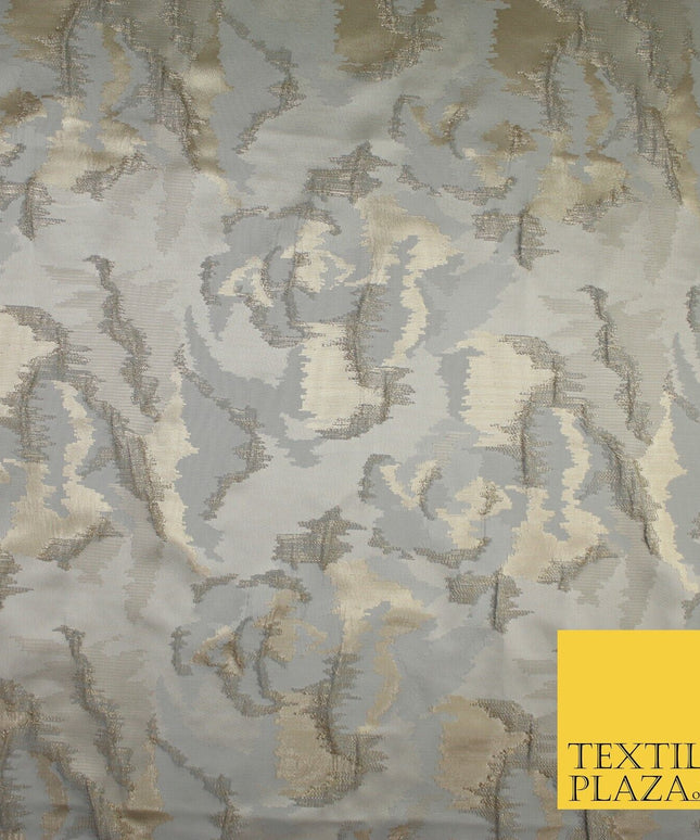 Champagne Gold Grey Hazy Floral Metallic Textured Brocade Fabric 8517