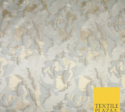 Champagne Gold Grey Hazy Floral Metallic Textured Brocade Fabric 8517