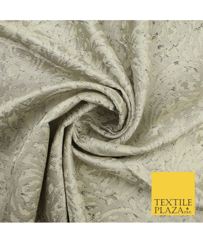 Light Beige Gold Swirls Artsy Brocade Jacquard Fabric 8521