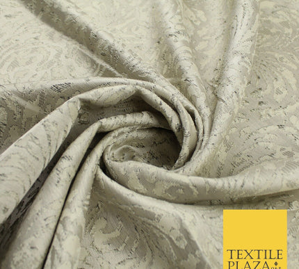 Light Beige Gold Swirls Artsy Brocade Jacquard Fabric 8521