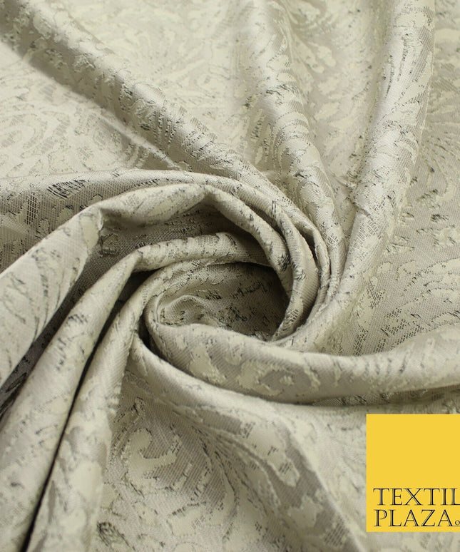 Light Beige Gold Swirls Artsy Brocade Jacquard Fabric 8521