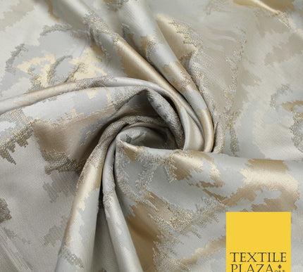 Champagne Gold Grey Hazy Floral Metallic Textured Brocade Fabric 8517
