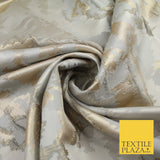 Champagne Gold Grey Hazy Floral Metallic Textured Brocade Fabric 8517